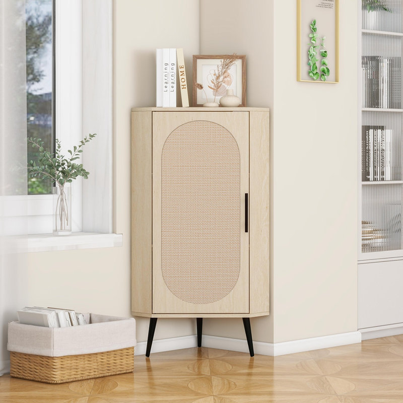 Armoire d'angle, porte en rotin, tables d'angle autoportantes pour petits espaces, support d'angle pour salon, cuisine, salle de bain, chambre à coucher