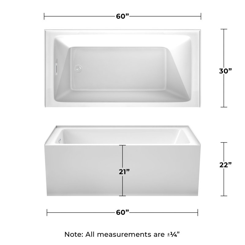 Grayley 60'' x 30'' Soaking Acrylic Bathtub, Left-Hand Drain, White/Shiny White