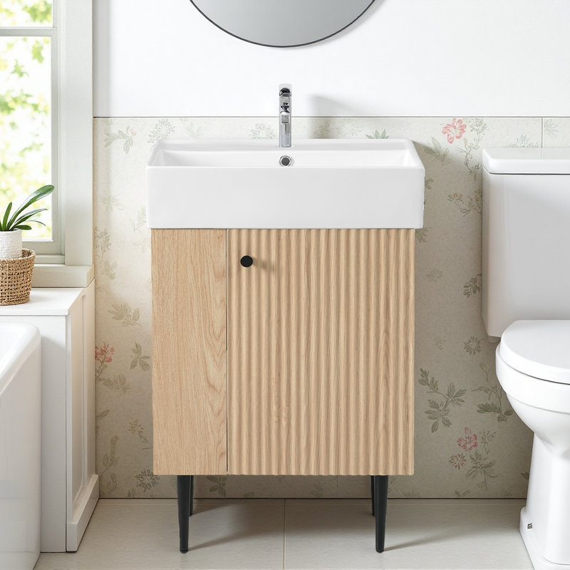 21.6" Bathroom Vanities, Freestanding Vanity with Single Sink, Wood