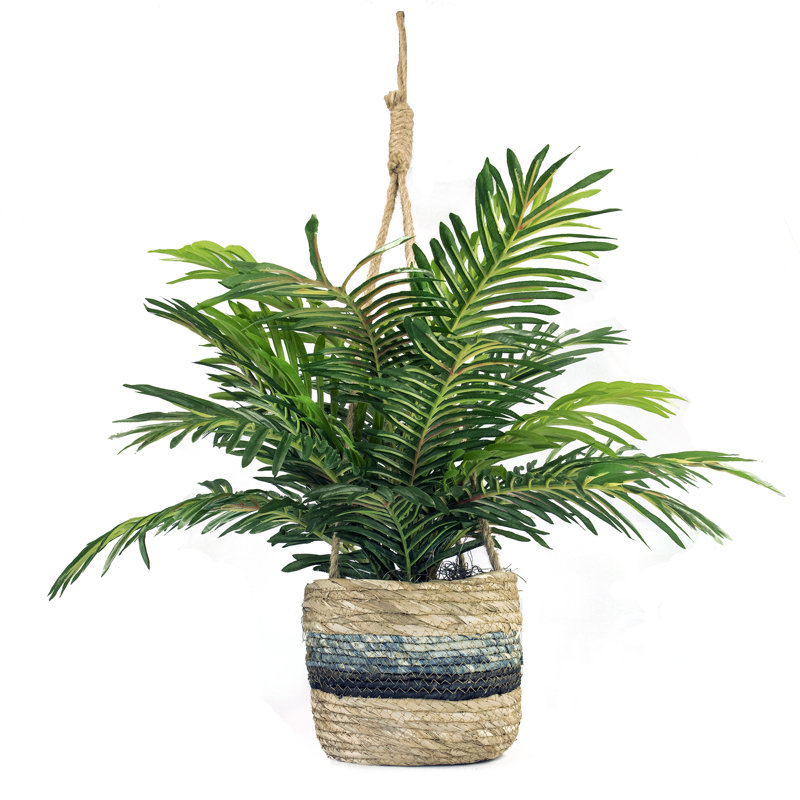 Palmier artificiel en panier Johnson, H 30 po x l 10 po x P 16 po, Brun et bleu