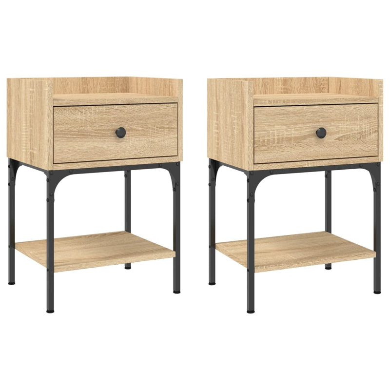 Shabari 40.5cm W Iron Bedside Table, Sonoma Oak, Set of 2