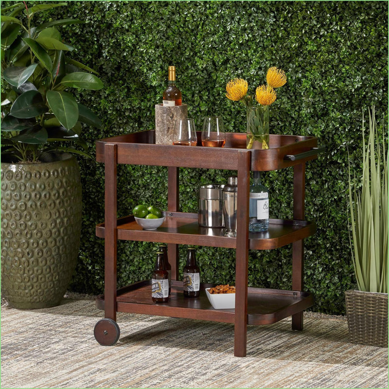 Modern Wood Mahogany Bar Cart with 2 Wheels | 31.75W x 24D x 30.25H | Mahogany | Wood