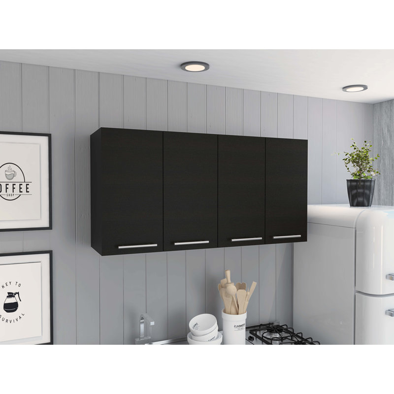 120 Wall Cabinet, Four Doors, Two Cabinets, Two Shelves -Black