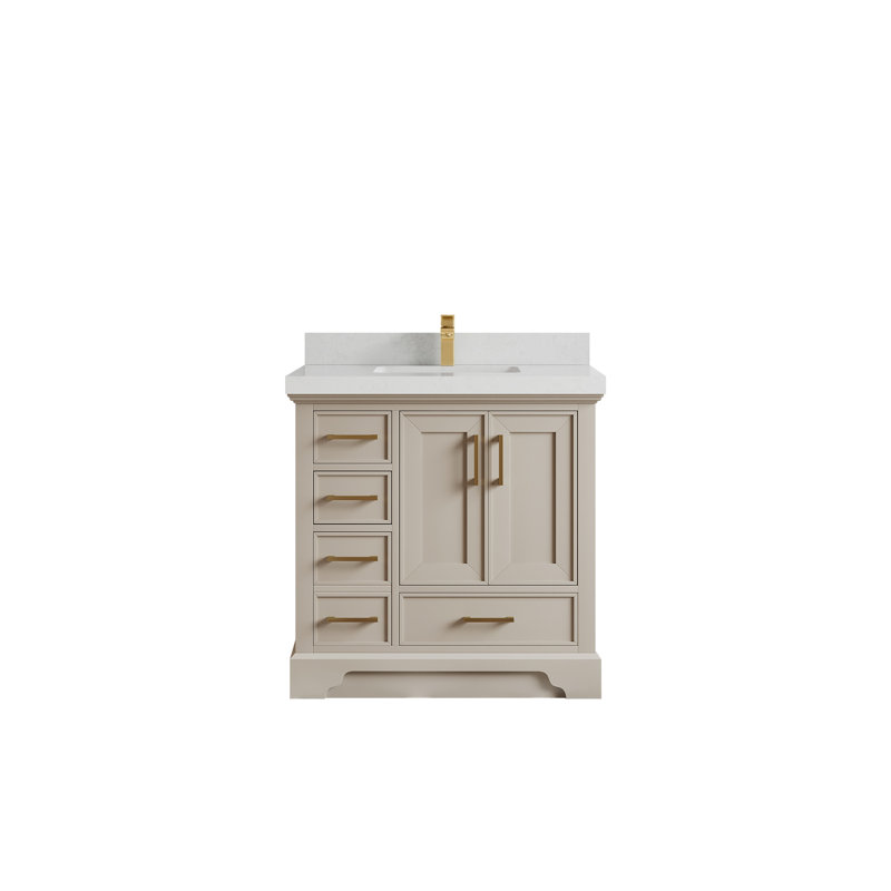 Meuble-lavabo simple 36 po avec plateau en quartz Glyndia, Quartz de Carrare