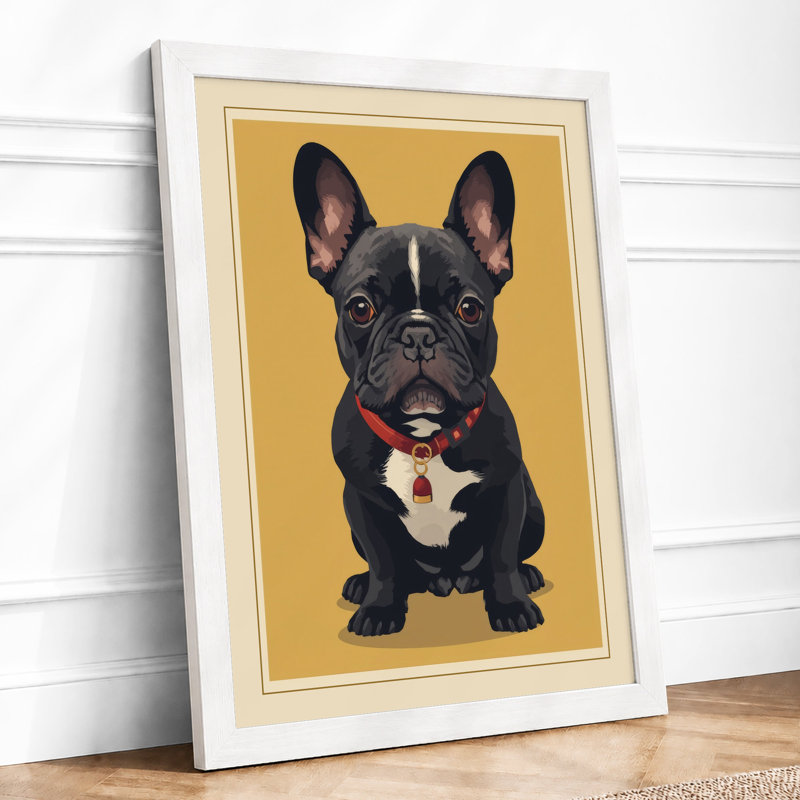 French Bulldog Portrait Modern - Framed Print, A4 - 29.7 x 21.0 cm, White