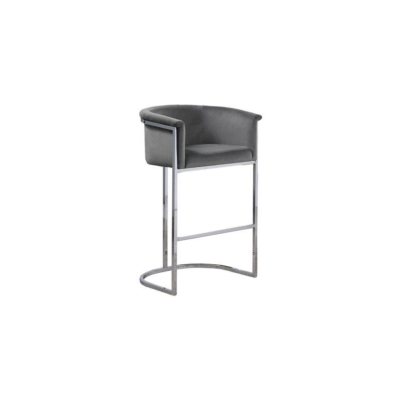 Maebelle Velvet Barstool 29" (Single Chair), Gold, Dark Gray 