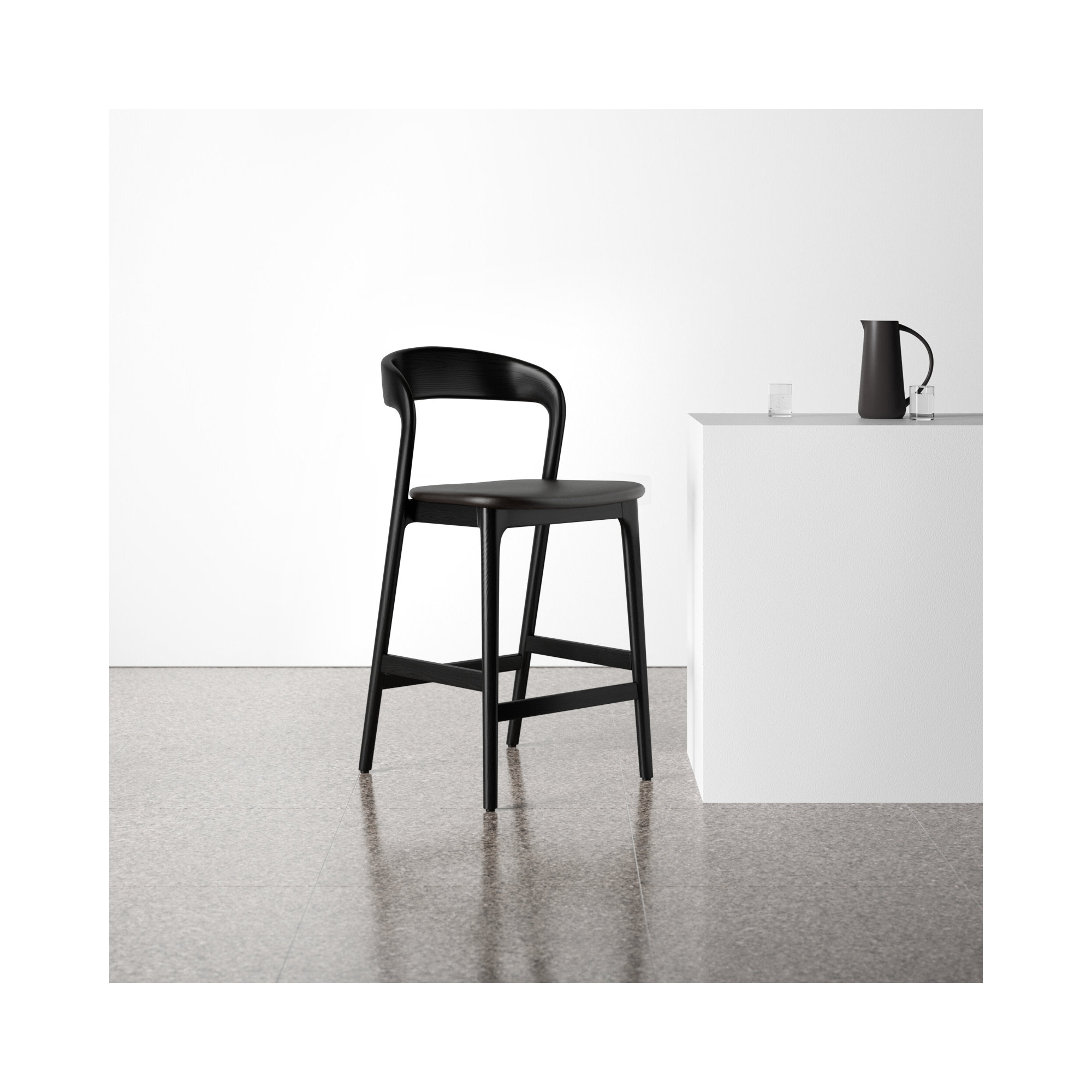 Kayla Leather Bar & Counter Stool, Counter Stool (26" Seat Height), Sonoma Black Genuine Leather/Black