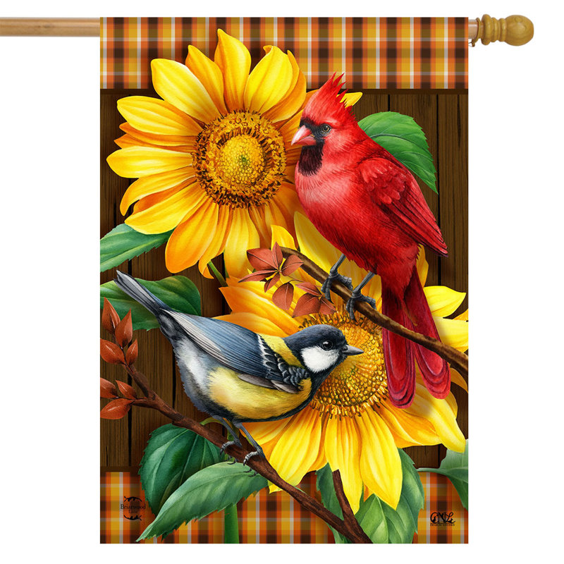 Drapeau d'automne oiseaux et tournesols