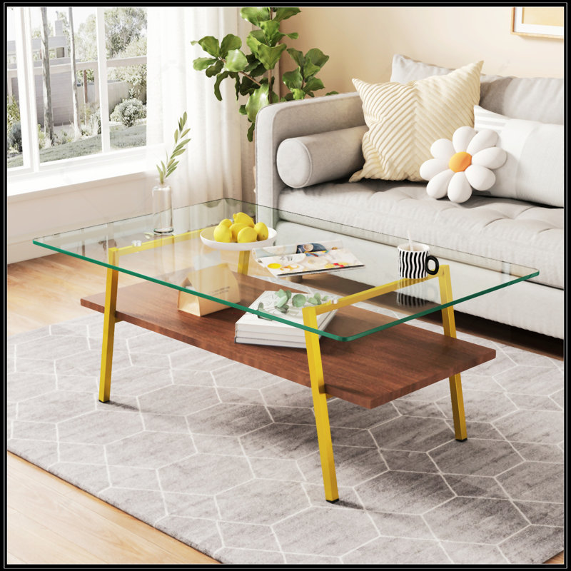 Table basse rectangulaire, Or/brun, Transparent