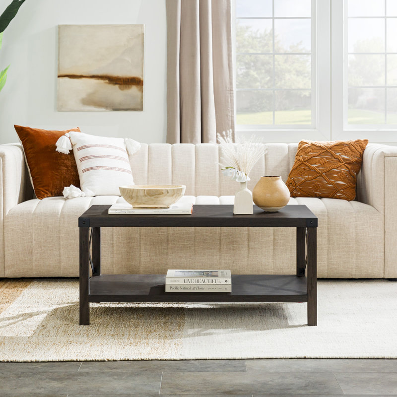 Table basse avec tablette de rangement ouverte Larenda, Sable