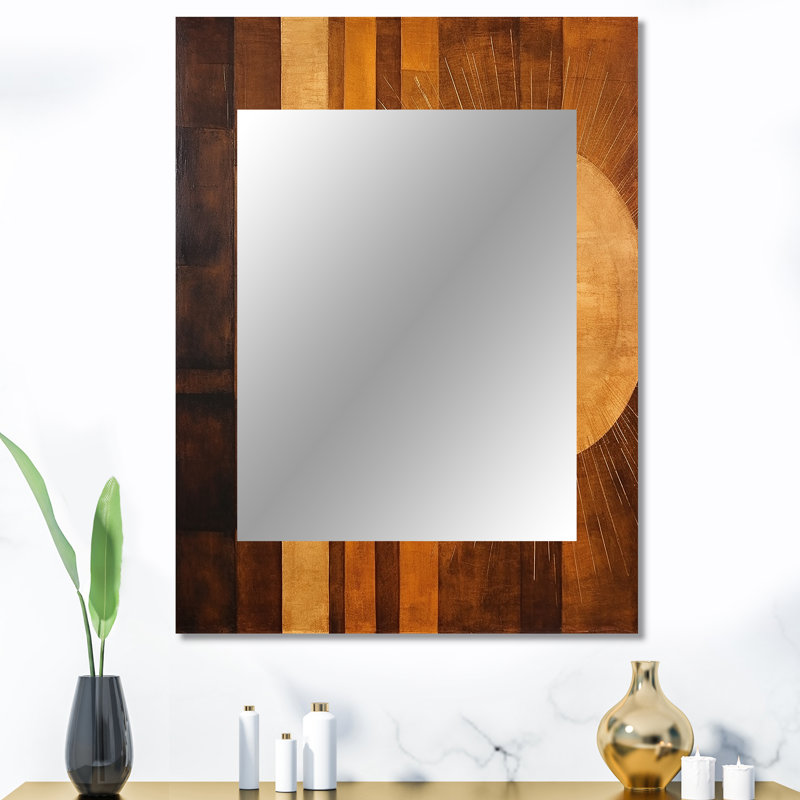 Bronze brillant Symetry III - miroir mural de formes abstraites, miroir décoratif beige, impression d'art en métal