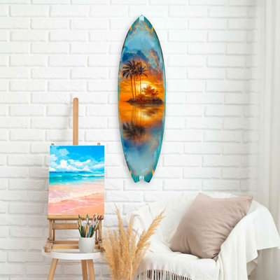 Handcrafted Surfboard Wall Decor For Beach House  -Tropical Sunset Surfboard Wall Art - Art By G. Debrekht