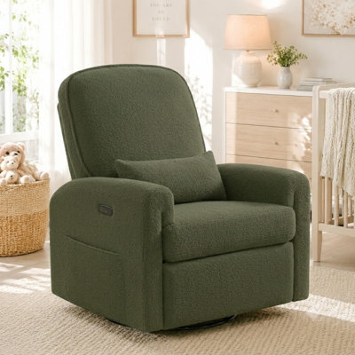 35" Modern Teddy Power Swivel Rocker Glider Nursery Recliner with Adjustable Headrest, USB & Type C Port,Removable Seat Cushion with Large Back Pillow