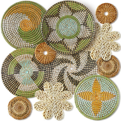 Boho Wall Decor 11 Pcs, Woven Bulrush Wall Baskets Set, Round Farmhouse Hanging Baskets For Kitchen Living Room Rustic Home Decor
