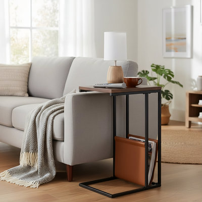 Acacia Wood End C Table with Magazine Holder