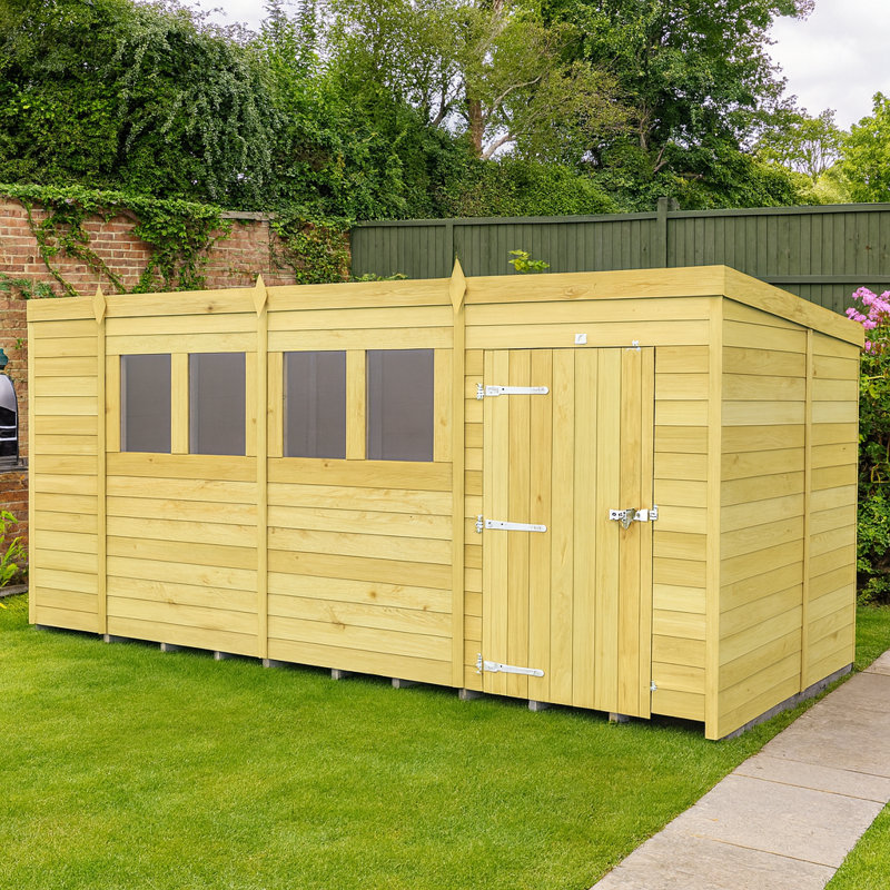 15ft x 6ft Pent Shed - Single Door with Windows