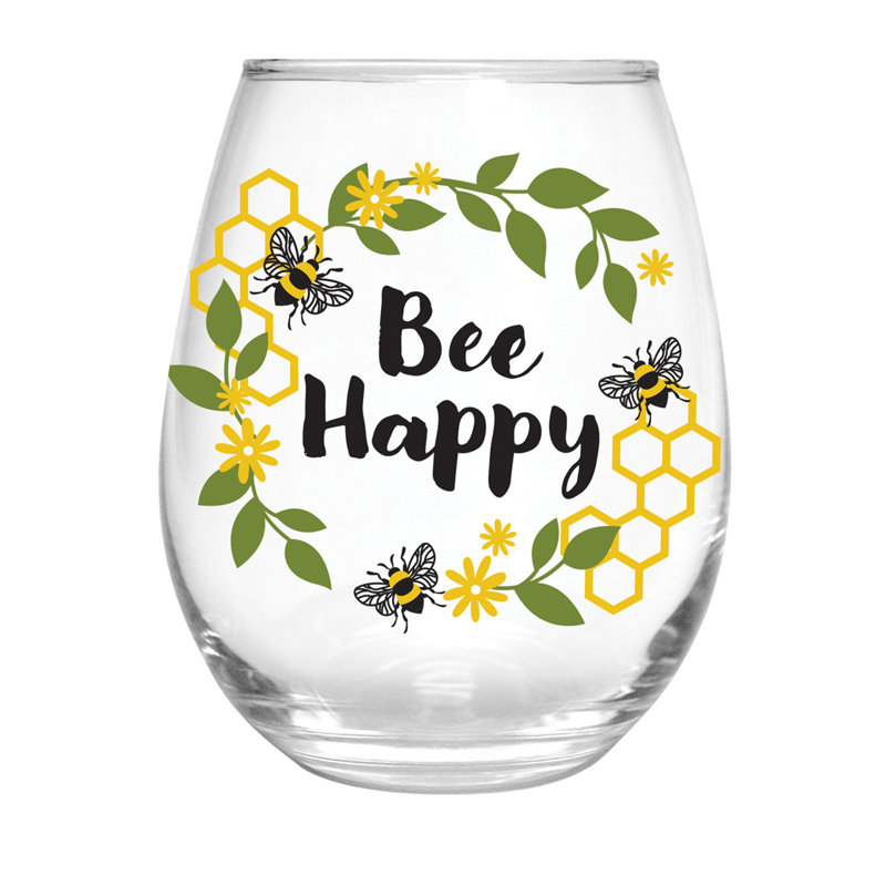 Bee Happy Stemless Glass, 17oz, Gift Box