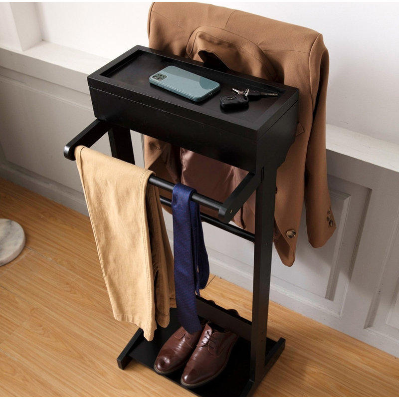 Small Space Saver! Black Portable Garment Rack + Storage – Perfect for Entryway/Bedroom!