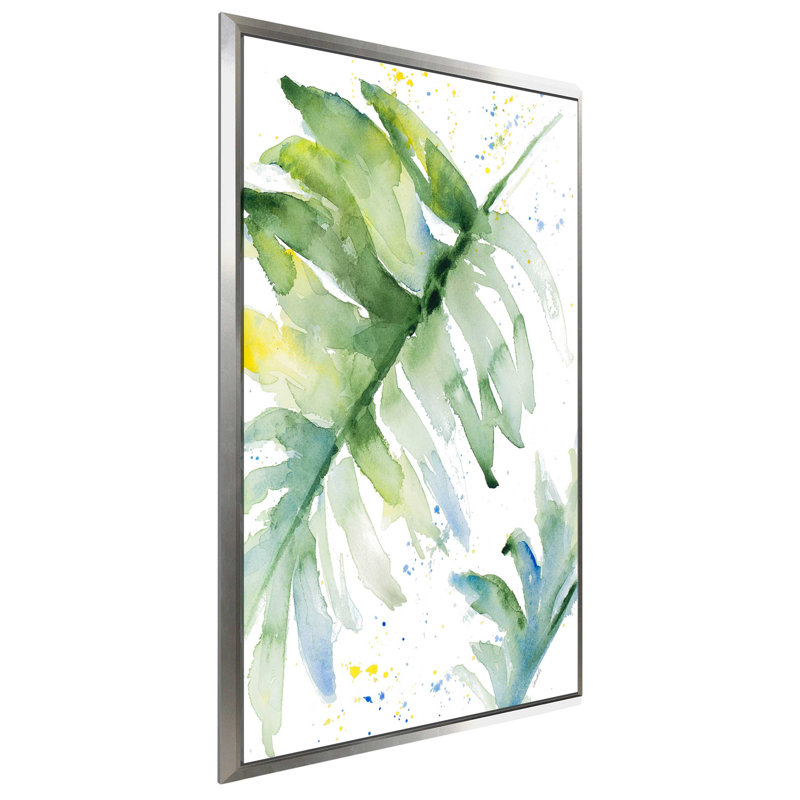 «Swaying Palm Fronds I» par Lanie Loreth, reproduction sur toile, H 33,5 po x l 21,5 po x P 2 po, Cadre flottant argent