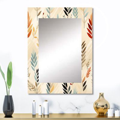 Motif de fougères Bishan doux beige chaud brun - miroir floral, miroir mural Cottage unique, impression d'art en métal