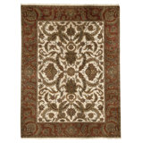 Hand Knotted Wool Oriental Area Rug in Ivory And Rust