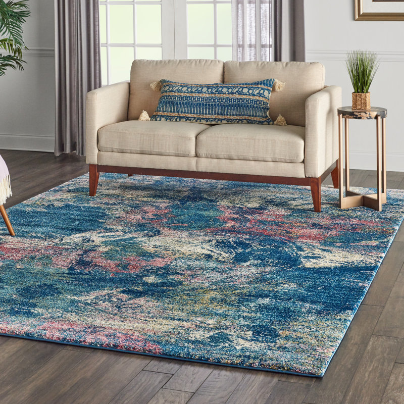Tapis bleu marine à motif abstrait Dreya, Rectangle 7 pi 10 po x 10 pi 6 po