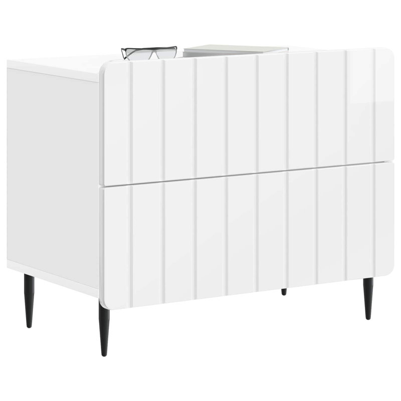 62cm W Manufactured Wood Bedside Table, High Gloss White