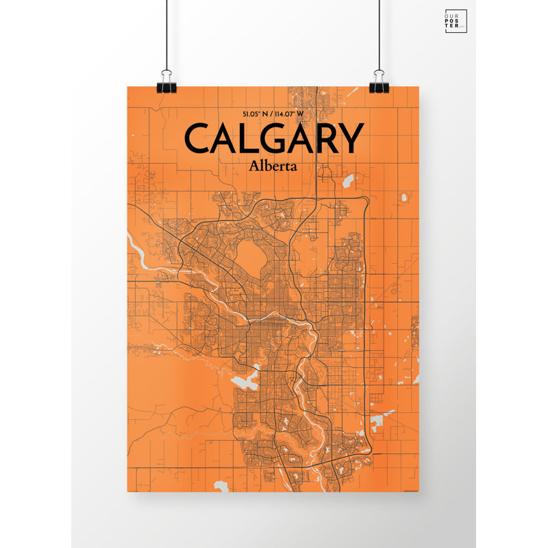 « calgary »-impression d’art graphique sans cadre sur papier, H 36 po x l 24 po x P 0,05 po