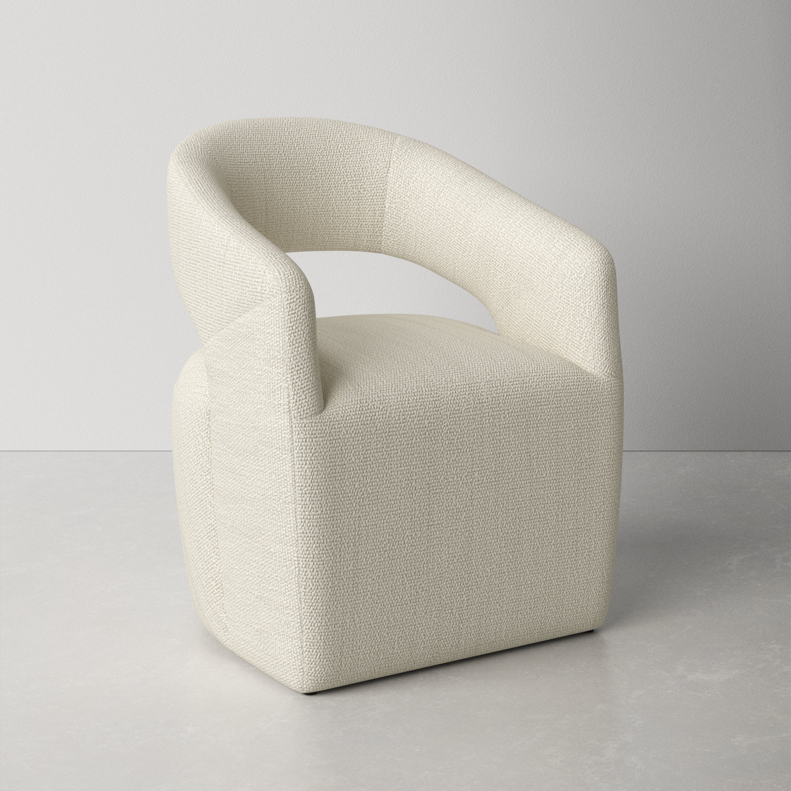 Camino Performance Fabric Rolling Arm Chair, Off White Boucle