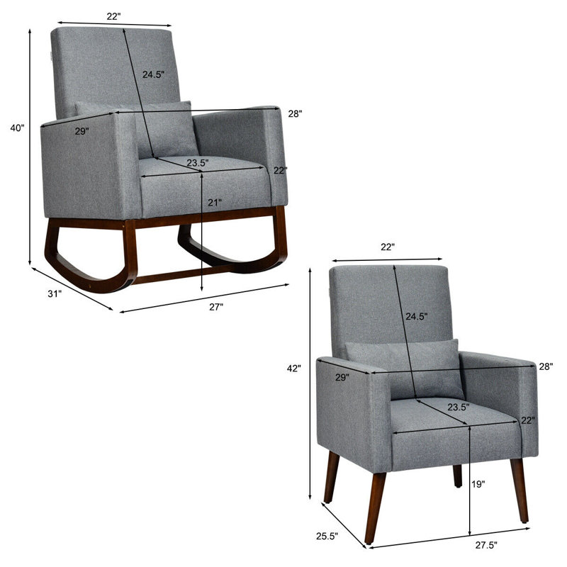 Hayward Upholstered Rocking Chair, Dark Grey