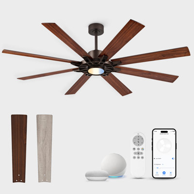 Ventilateur de plafond intelligent 72 pouces avec lumière, contrôle Alexa, ventilateur de plafond intérieur extérieur, ventilateur silencieux moderne avec finition bronze huilé