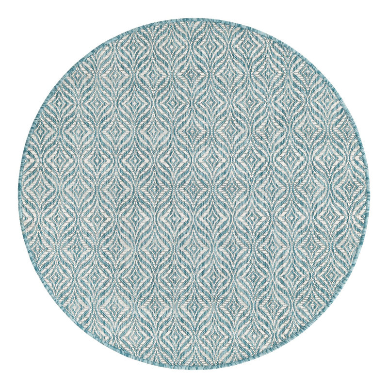 Tapis d'intérieur / extérieur bleu Flara, Rond 4 pi 1 po