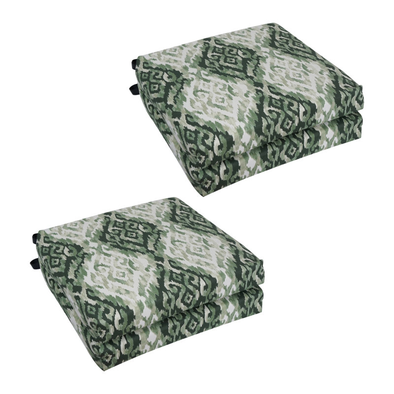 Square Outdoor Chair Cushions (Set Of 4), Green/Lakat Mineral Abstract, 20" W x 19" D