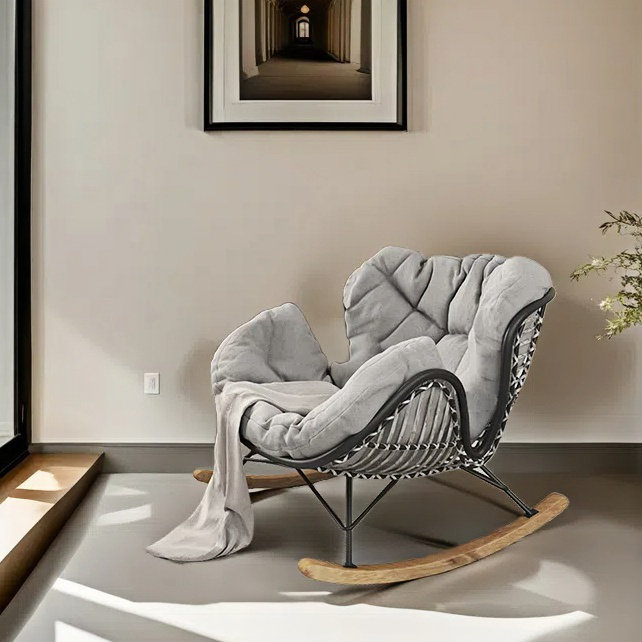 Chaise berçante élégante pour le balcon, Gris moyen, Noir, noir, noir, noir