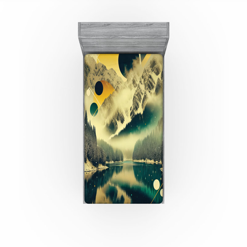 Drap-housse Ambesonne Lake_ Misty Lake Scenery Woods foncé_ Émeraude vert pâle ambre, Drap-housse de taille simple