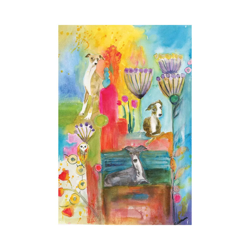 Whimsical Greyhounds by Connie Collum - Painting on Canvas, 45.72cm H x 30.48cm W x 1.91cm D, Wrapped Canvas