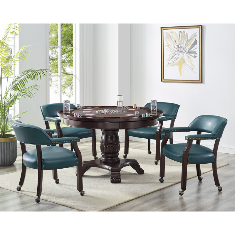 Fauteuil à accoudoirs en bois massif Alandria, Bleu sarcelle