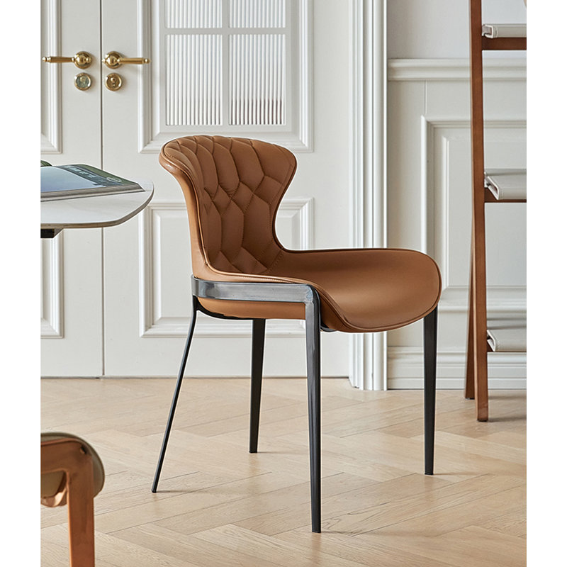 Chaise de salle à manger à dossier simple en cuir italien