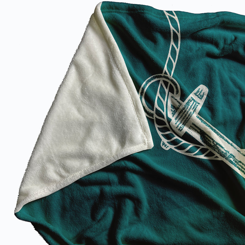 Couverture en molleton Anchored, L 60 po x L 80 po, Océan bleu sarcelle