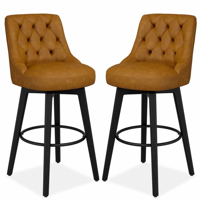 Tabouret de bar et de comptoir pivotant avec cadre en bois massif Malakeh, Gris Pierre, 2