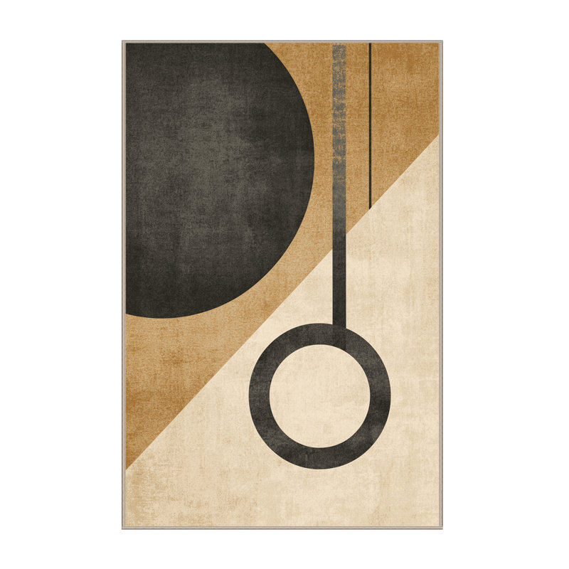 Tapis minimaliste beige lavable à la machine à anneaux de gymnastique Paxton, 3 X 5
