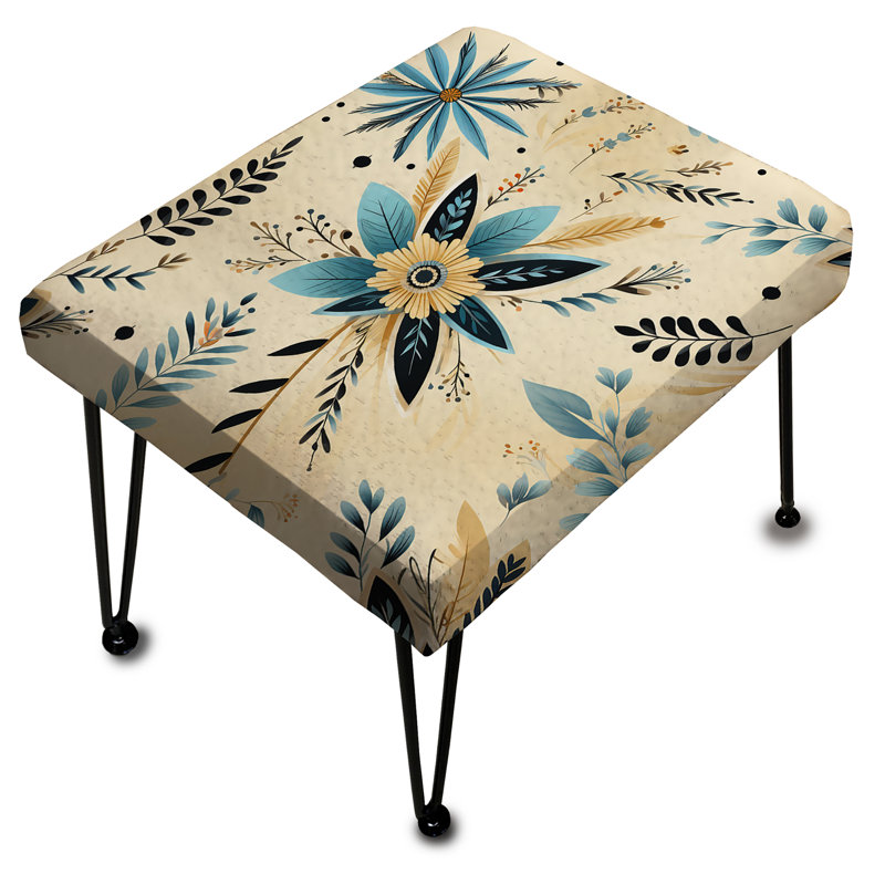 Blue Beige Vintage Chic Flower Pattern - Floral Rectangle Ottoman