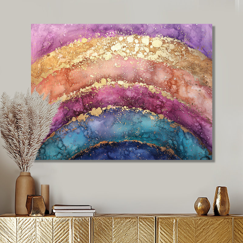 Radiant cascade d'arc-en-ciel III - art mural arc-en-salon, H 16 po x l 32 po, Toile tendue, Ne s’applique pas