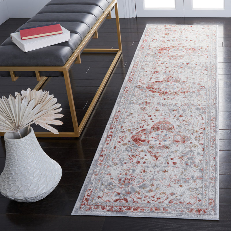 Tapis oriental ivoire / rouille, Tapis de couloir 2 pi 2 po x 8 pi