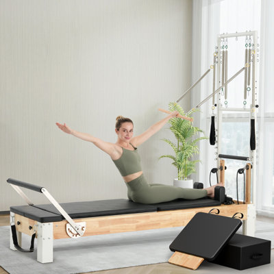 Mikolo Pilates Reformer, Wooden Frame, Tower, Jump Board And Mat For Home Studio Training