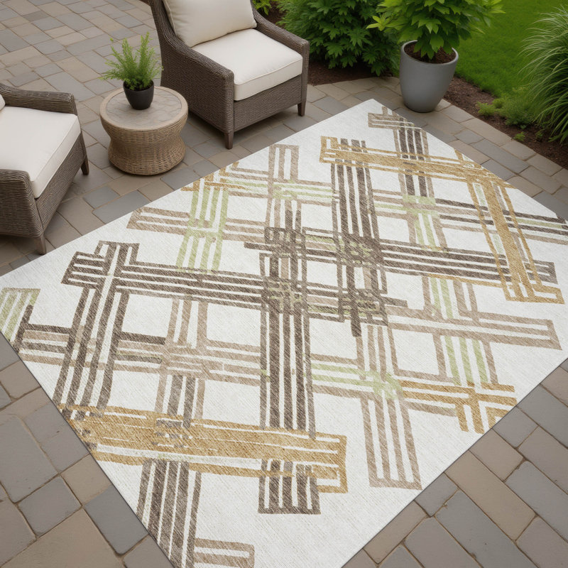 Machine Washable Indoor/Outdoor Chantille ACN2452 Geometric Rug, Ivory, 10' x 14'