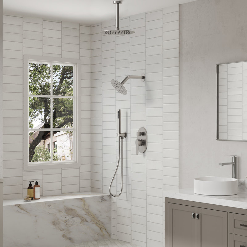 Robinet de douche à haute pression à fixation au plafond, système de pomme de douche double avec valve brute, douche à main