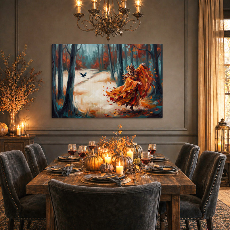 Art mural sur toile, "Masque à feuilles orange", H 24 po x l 36 po