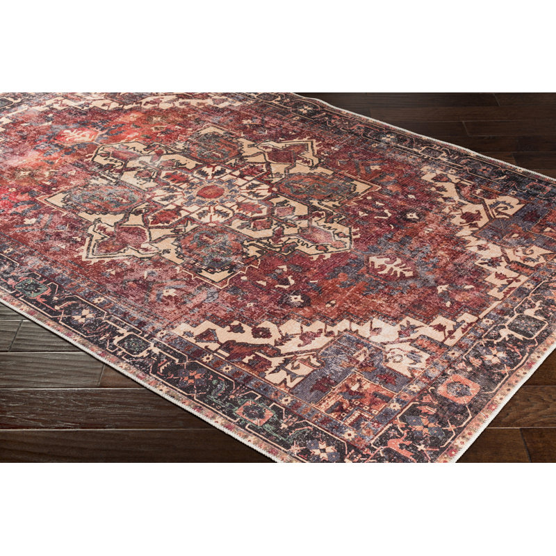 Tapis oriental rouge / brun / noir Mya, Rectangle 6 pi 7 po x 9 pi