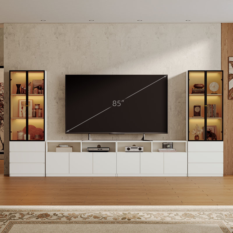 Meuble télé Crafton, Blanc, H 70,9 po x l 141,7 po x P 15,7 po